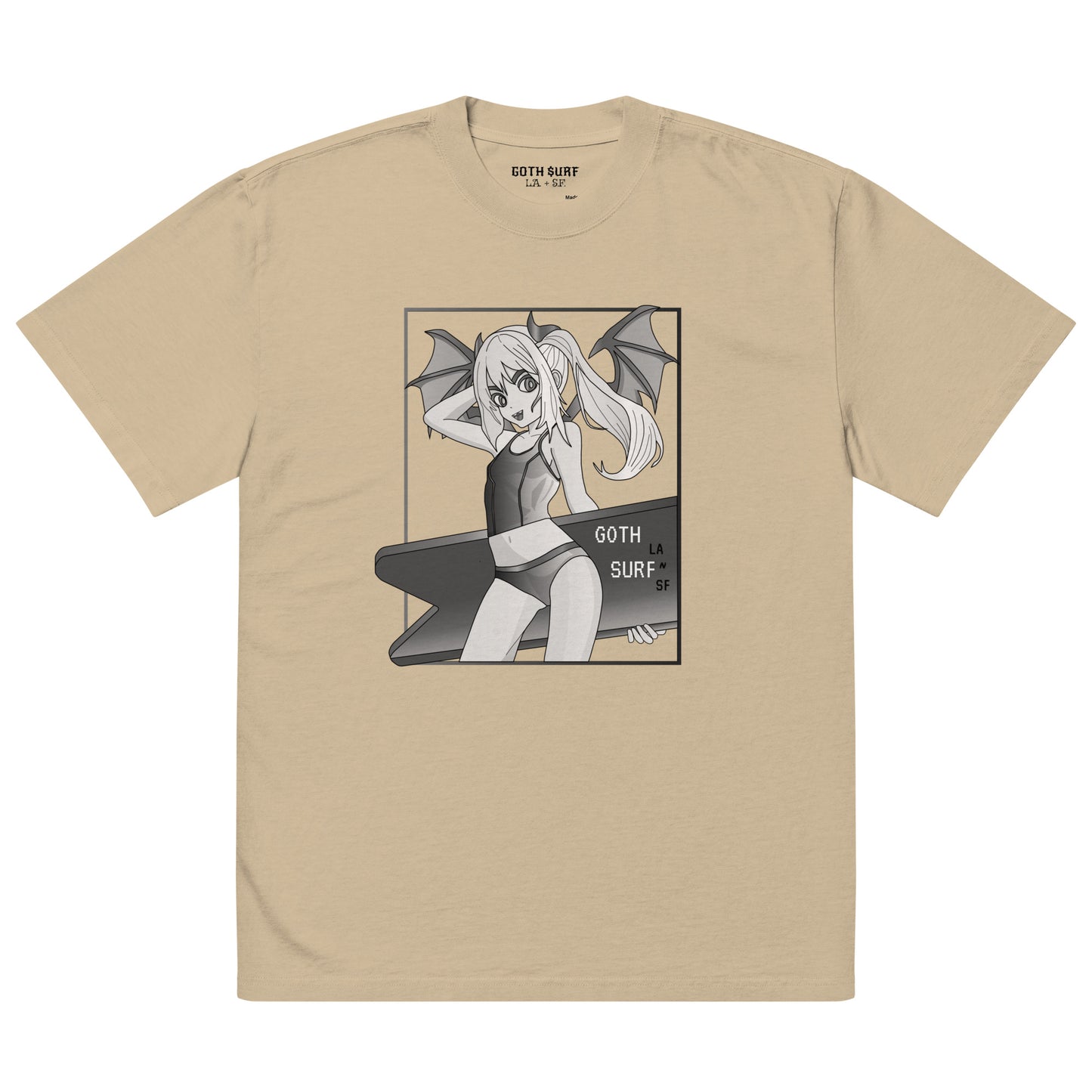 GOTH SURF - Devil Girl - L.A. N' S.F. - OVERSIZED FADED T - BEIGE - LIMITED PRODUCTION RUN 001